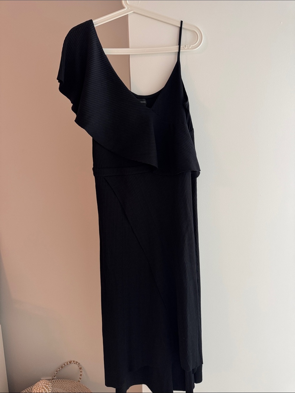 Club Monaco Black Asymmetrical One-Shoulder Ruffle Dress